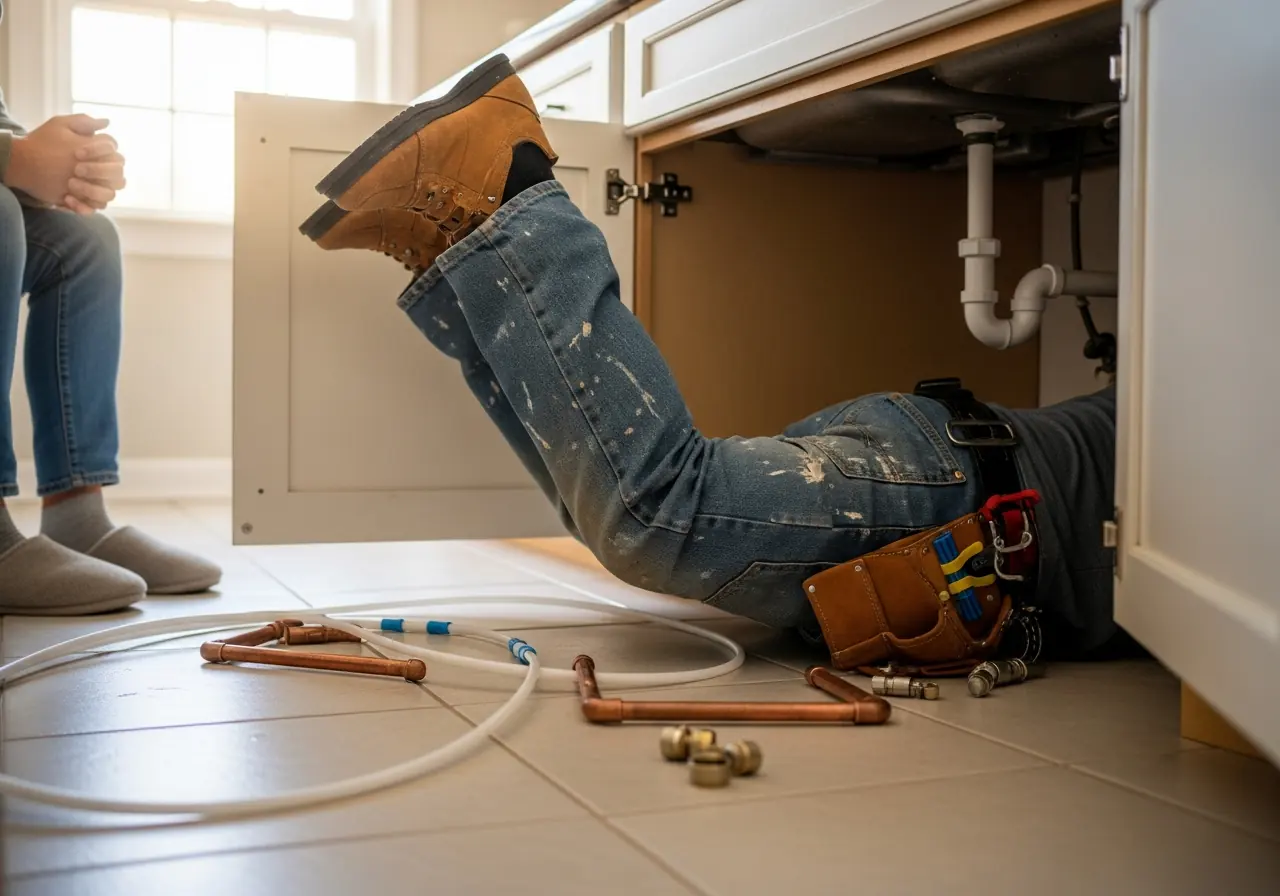HVAC technician servicing a rooftop unit