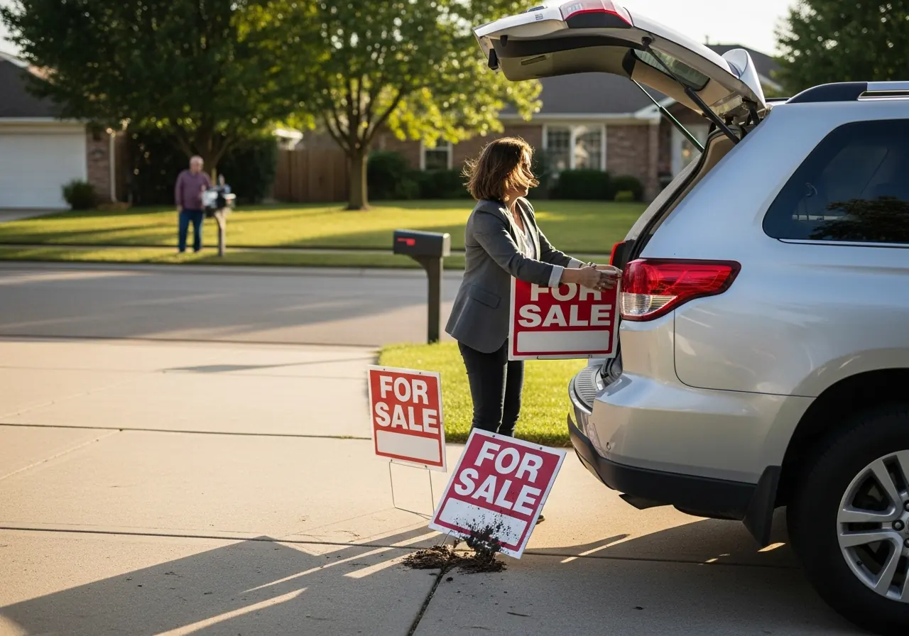 Real estate agent showing a property to buyers
